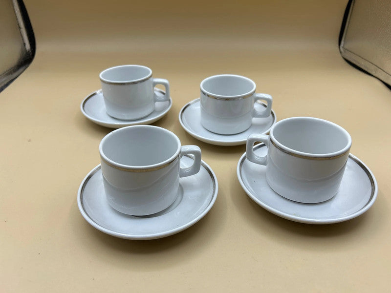 4 Tazzine Con Piattino Bordo Argento Picco anni 70 vintage