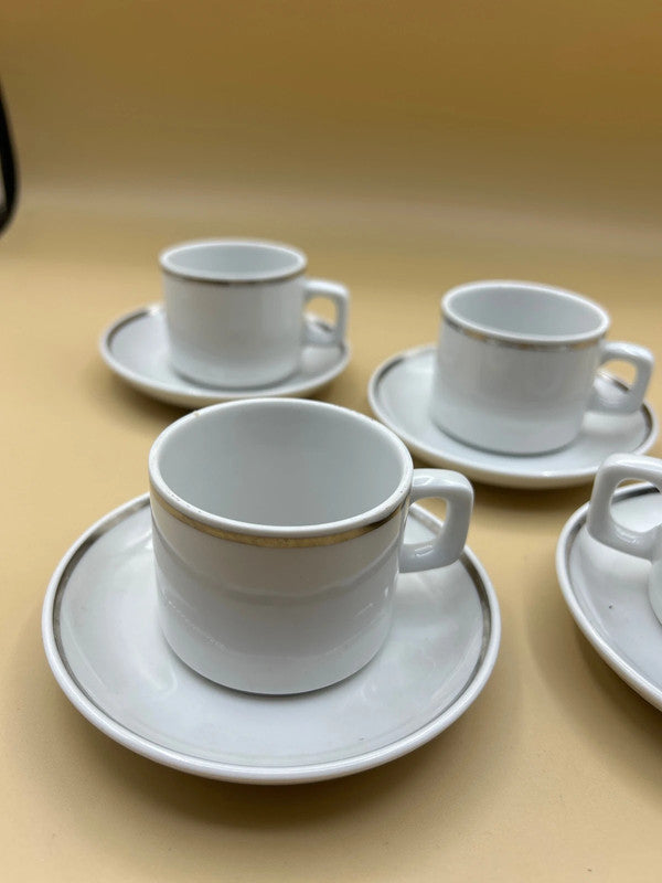 4 Tazzine Con Piattino Bordo Argento Picco anni 70 vintage