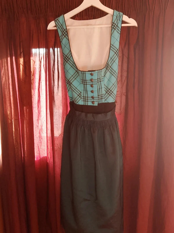 Vestito Tirolese Nero Verde Scozz Nockstein Trachten S Con Grembiule
