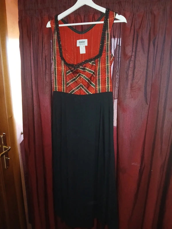 Vestito Tirolese Tartan Rosso Nero Heller Xs