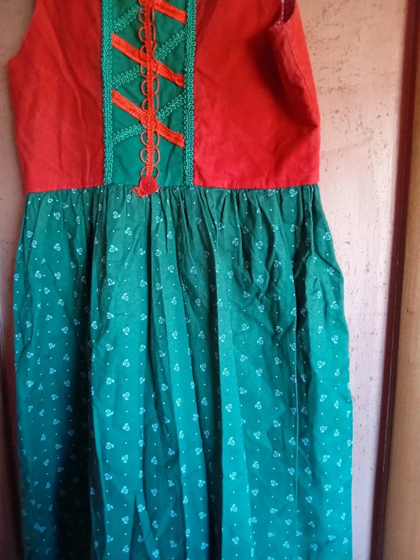Vestito Tirolese Bimba 8-10 Anni Verde Rosso Vintage