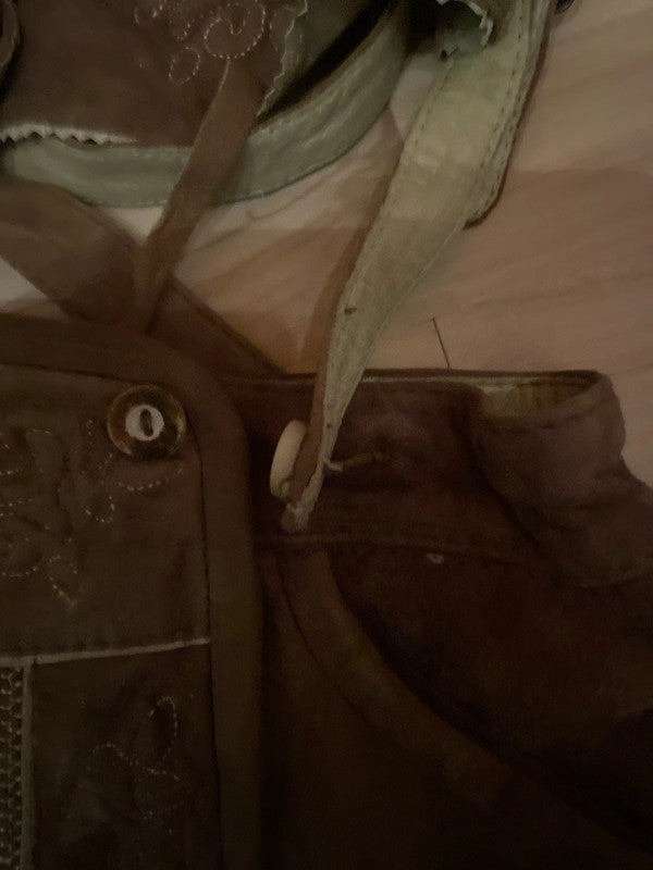 Lederhosen Pantaloni Tirolesi In Pelle Bambino 6-7 Anni