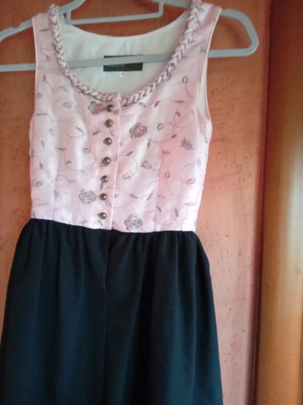 Vestito Tirolese Rosa Nero Bimba 8-9 Anni Edelheiss