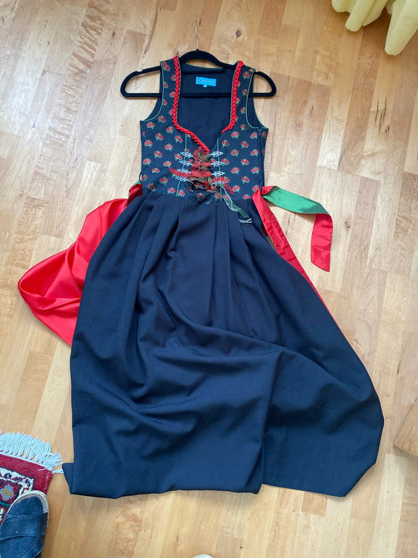 Vestito Tirolese Con Grembiule Xs Nero Rosso