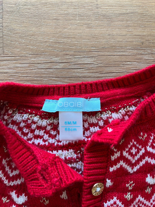 Maglia Cardigan Rosso Obaibi 6 Mesi Disegno Norvegese