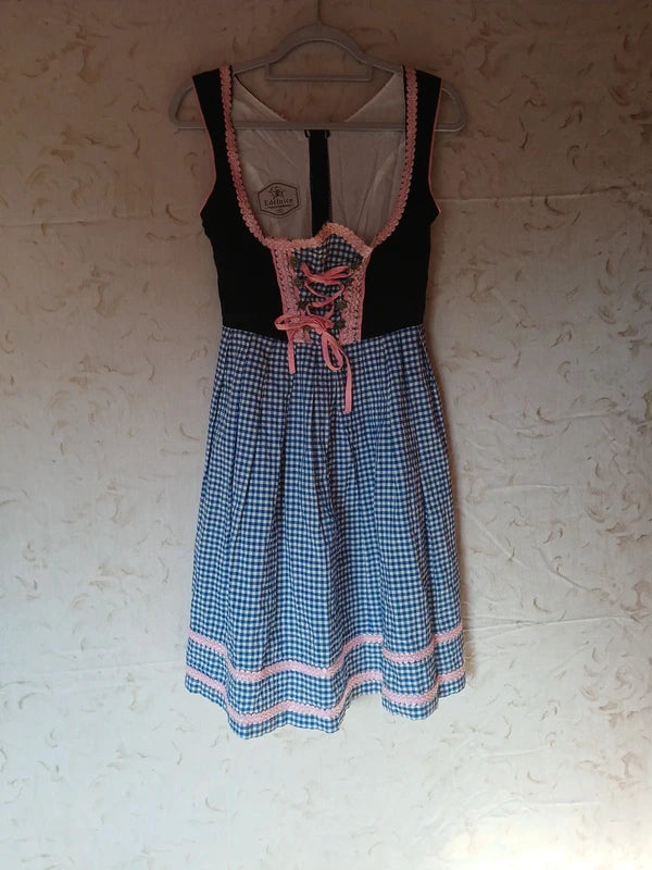 Vestito Tirolese Xxs Donna Edelnice Nero Bianco Blu Rosa