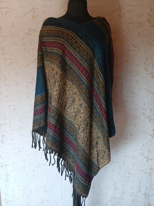mantella Poncho Con Cappuccio Fantasia Tirolese