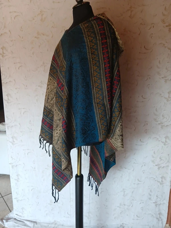 mantella Poncho Con Cappuccio Fantasia Tirolese