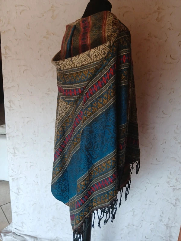 mantella Poncho Con Cappuccio Fantasia Tirolese