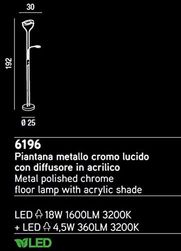 Piantana a LED in metallo cromo lucido PERENZ 6196 Lampada da terra con due luci