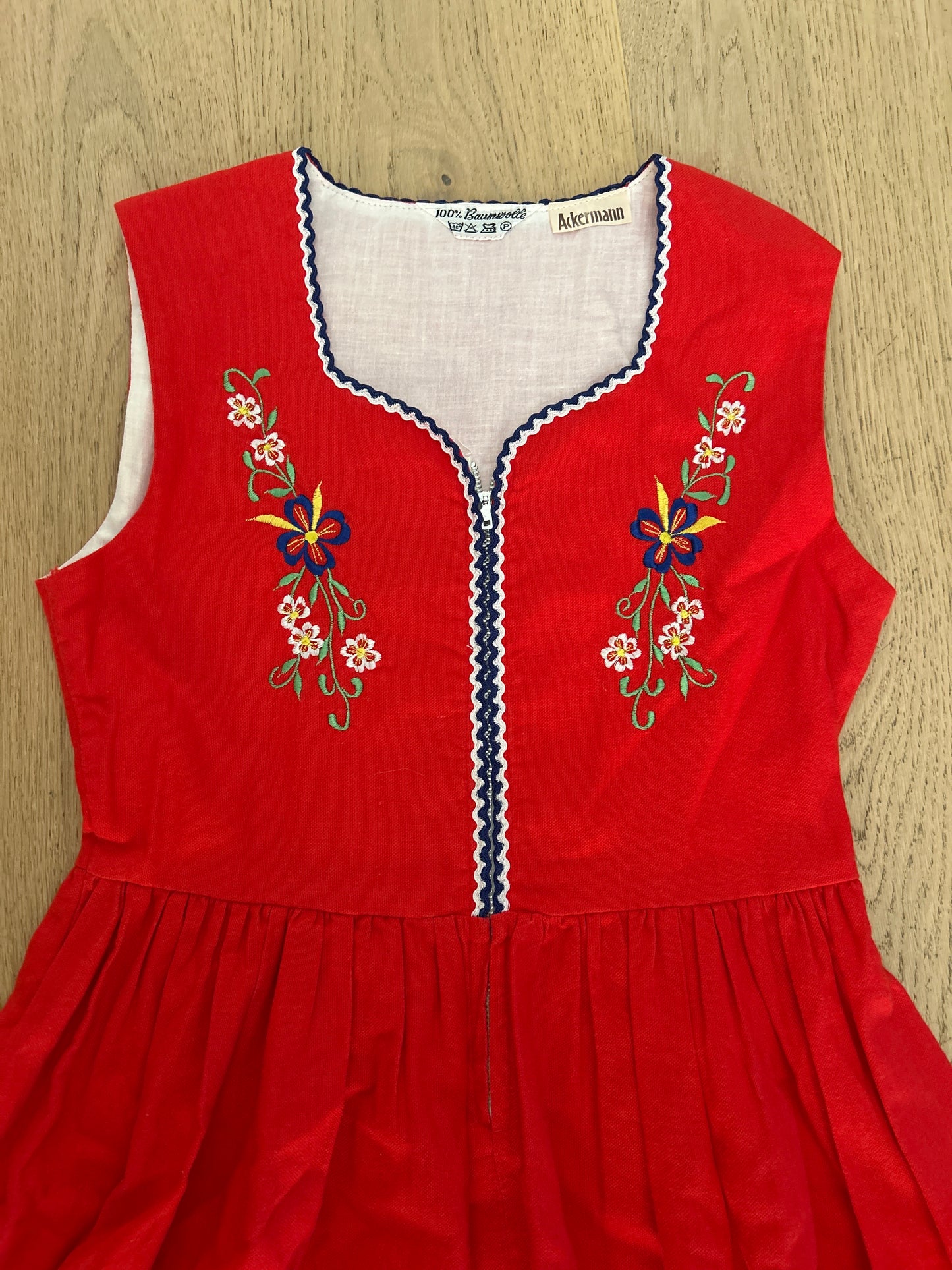 Vestito Tirolese Donna Dirndl Tg Xxs Rosso Vintage Ackermann Ricamato