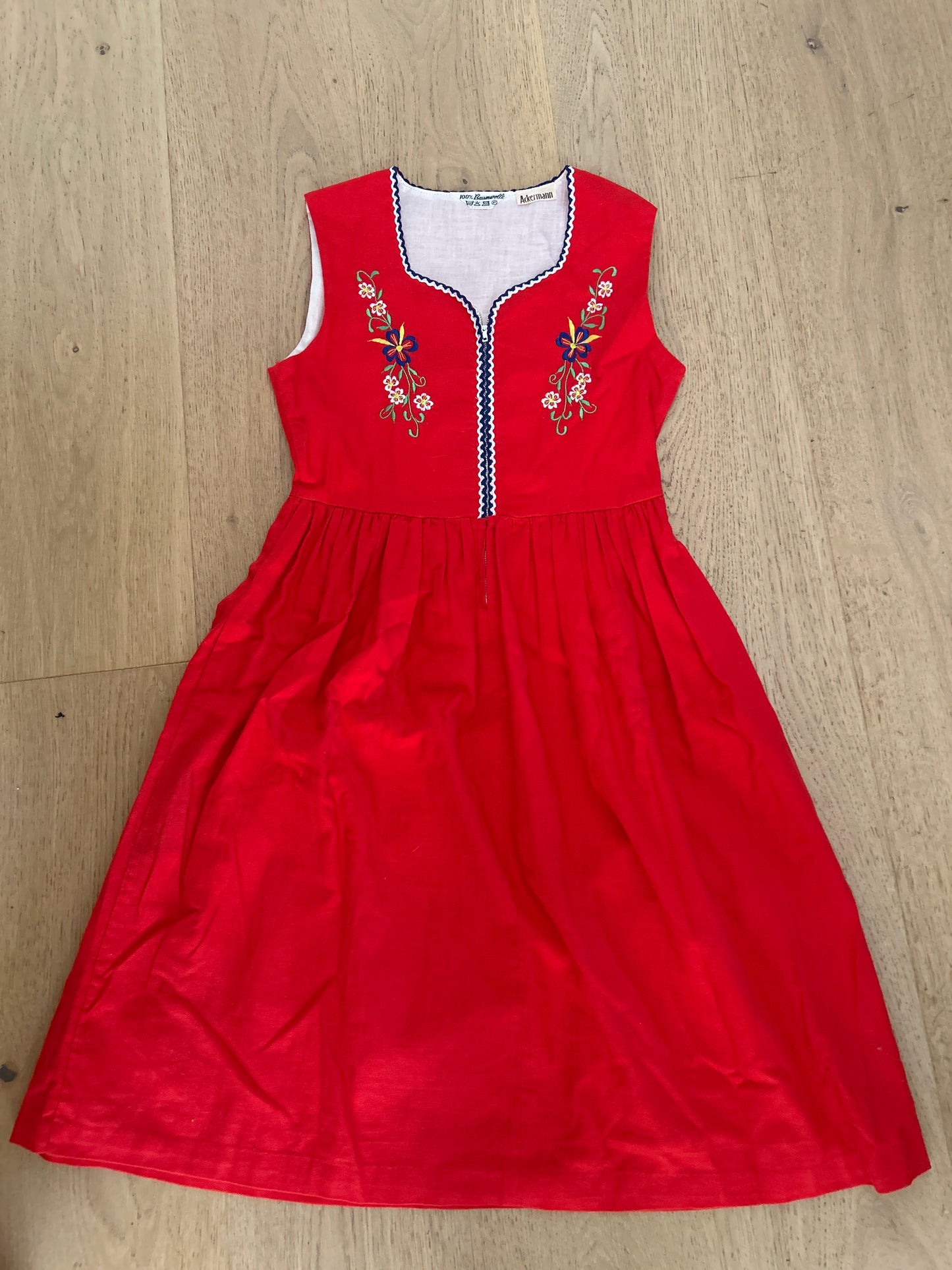 Vestito Tirolese Donna Dirndl Tg Xxs Rosso Vintage Ackermann Ricamato