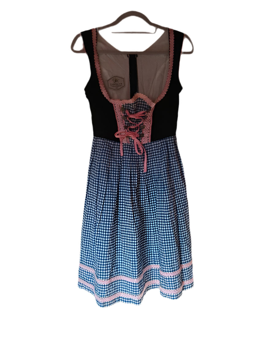 Vestito Tirolese Xxs Donna Edelnice Nero Bianco Blu Rosa