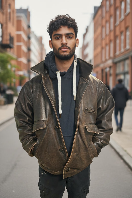 Giacca In Pelle Uomo Vintage Xl