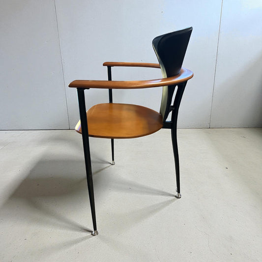 Sedia Design Legno E pelle Nero