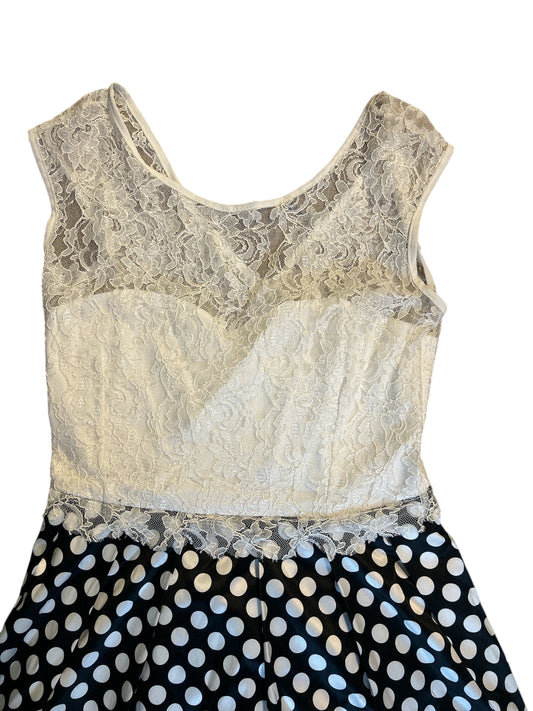 Vestito Pizzo Bianco Nero Pois Kesy Nuovo S