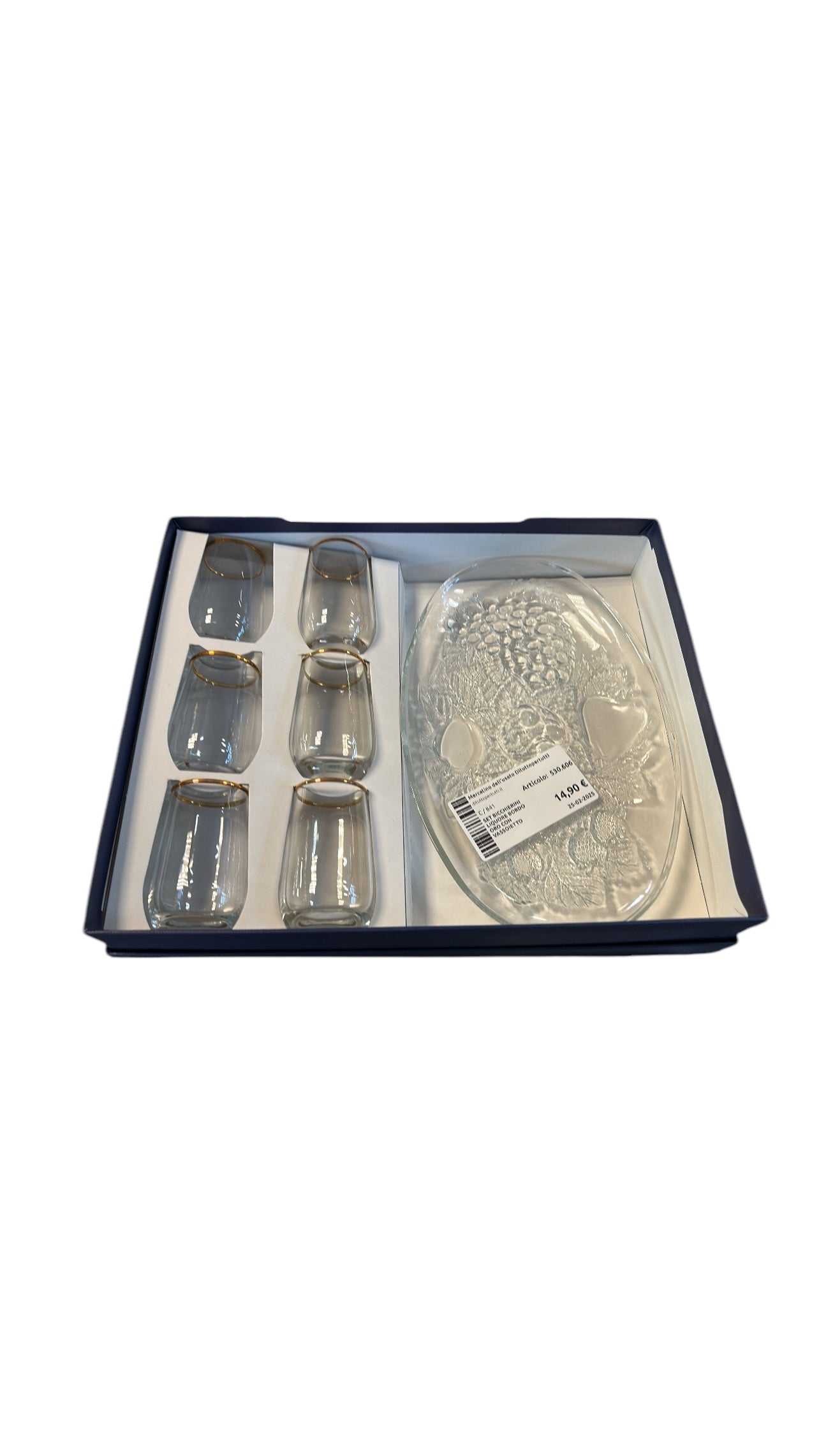 Set Bicchierini Liquore Bordo Oro Con Vassoietto