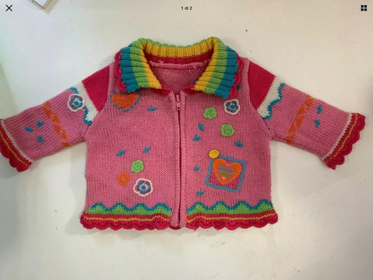 maglia maglioncino ricamato  bambina bimba Benetton 0-3 mesi  cardigan rosa