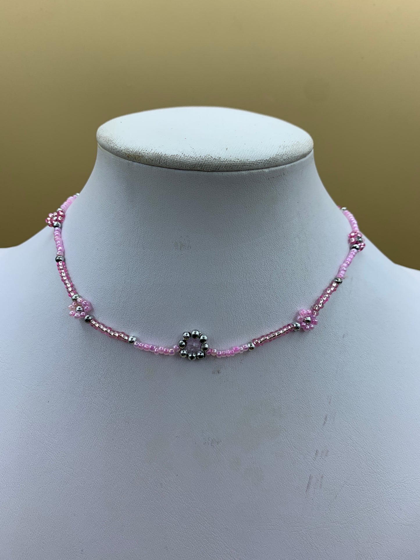 Collana girocollo perline rosa