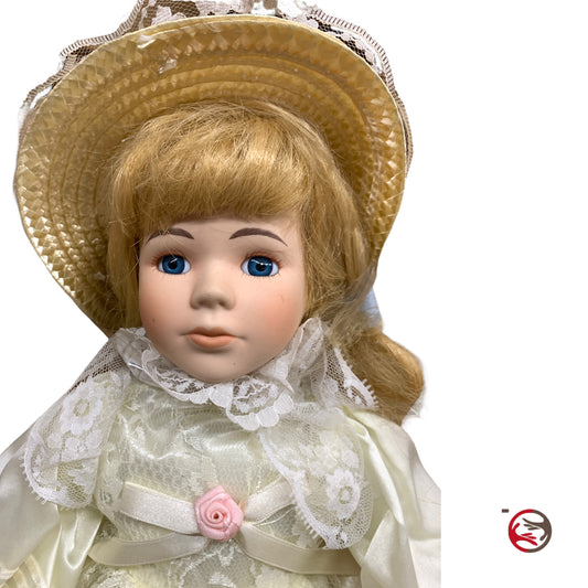 bambola porcellana alta cm 40 vestito pizzo sposa e cappellino