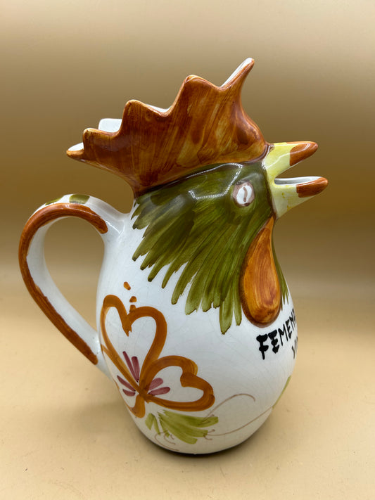 Brocca in ceramica Bassano dipinta a mano con gallo