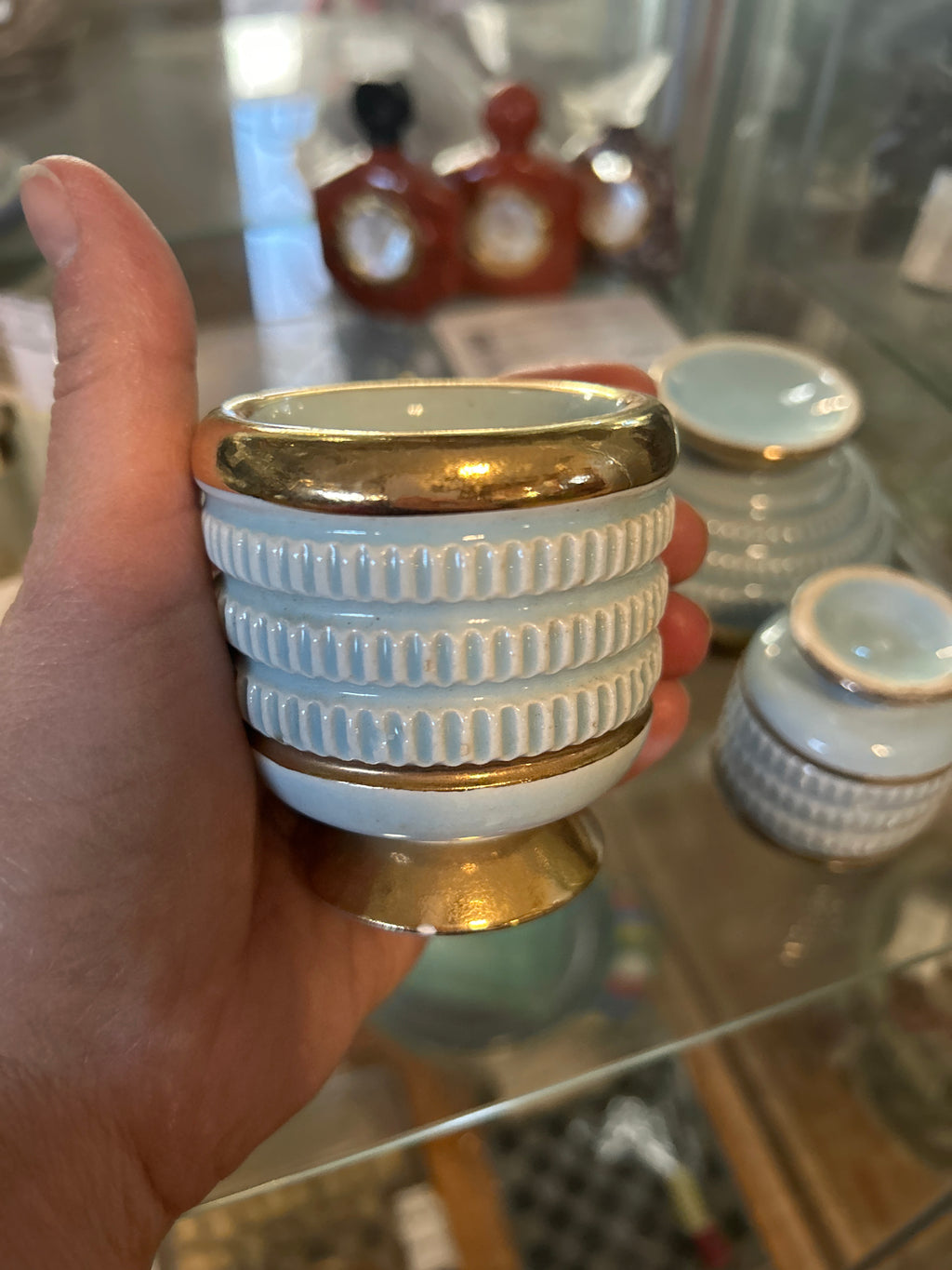 Set Da Fumo in ceramica  azzurro e Oro Tre Pezzi