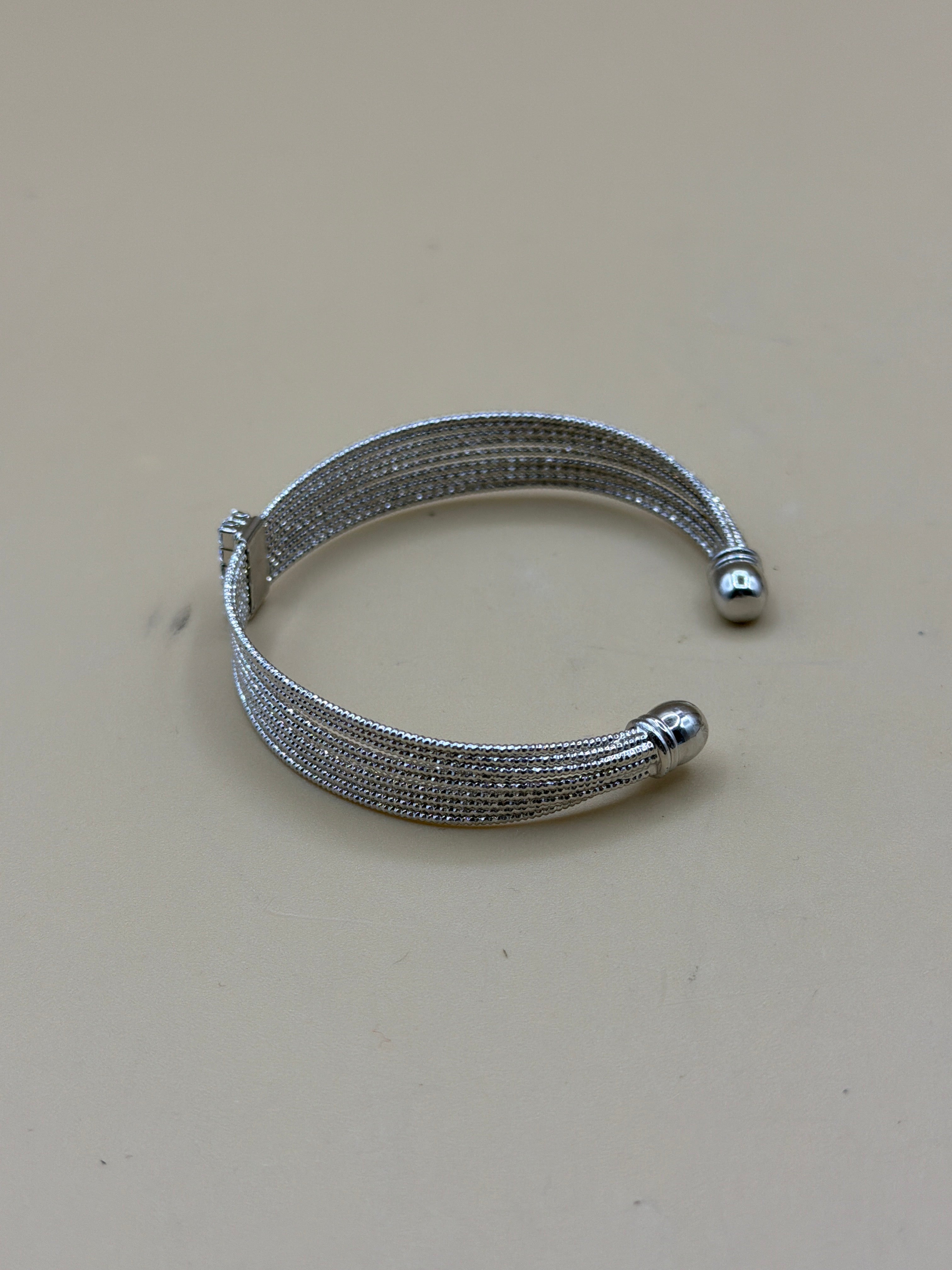 Bracciale Rigido Strass Regolabile Argento