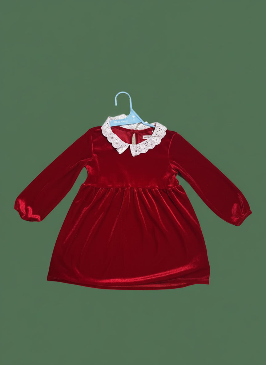 Vestito Rosso Vellutino 98 Cm