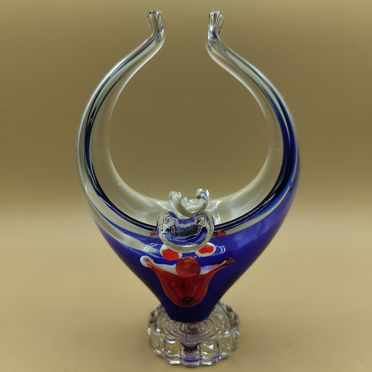 Murano glass ashtray vase - blue with face