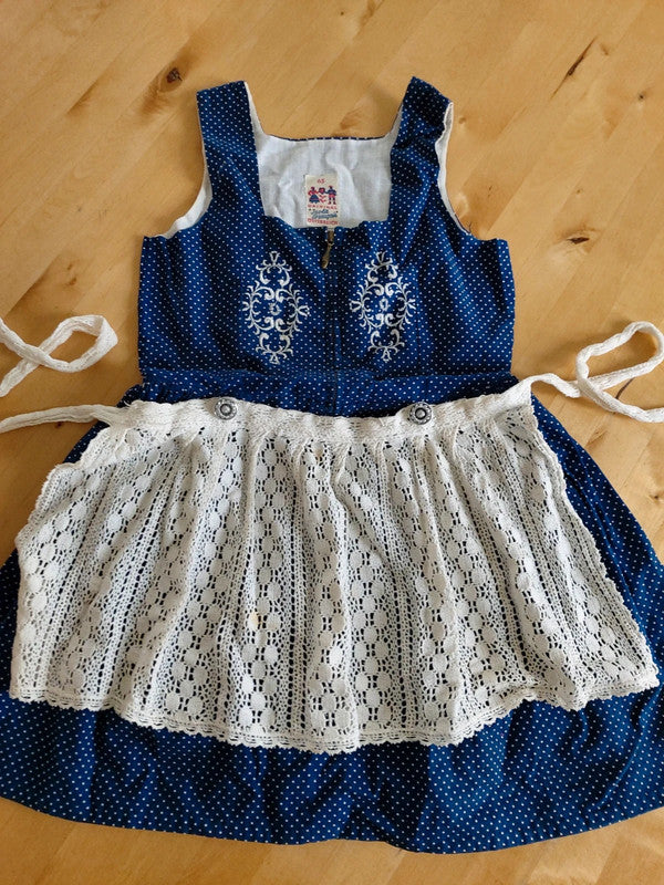 Vestito Tirolese Dirndl Bambina Vintage Con Grembiule 3-4 Anni