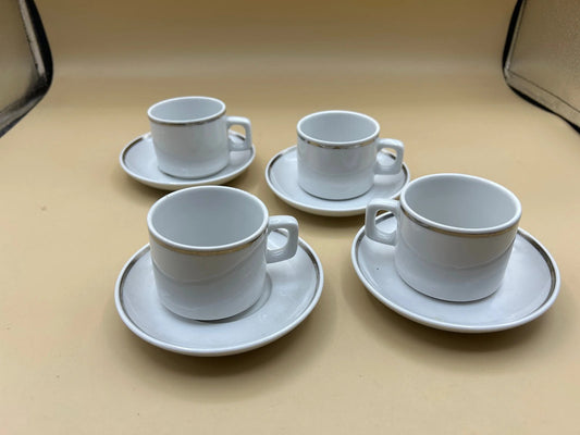 4 Tazzine Con Piattino Bordo Argento Picco anni 70 vintage