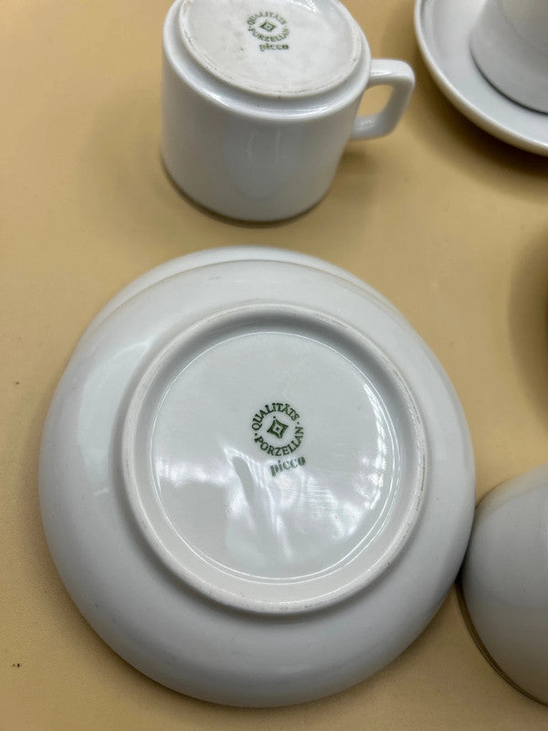 4 Tazzine Con Piattino Bordo Argento Picco anni 70 vintage