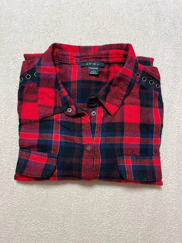 Camicia Donna Scozzese Rossa Felpata Amisu L