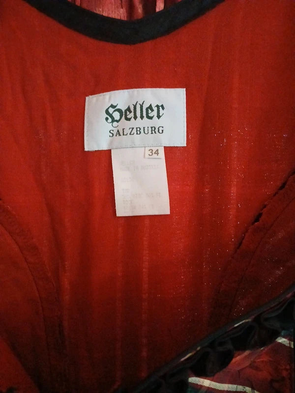 Vestito Tirolese Tartan Rosso Nero Heller Xs