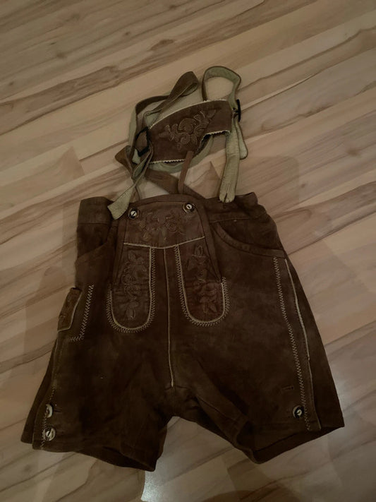 Lederhosen Pantaloni Tirolesi In Pelle Bambino 6-7 Anni