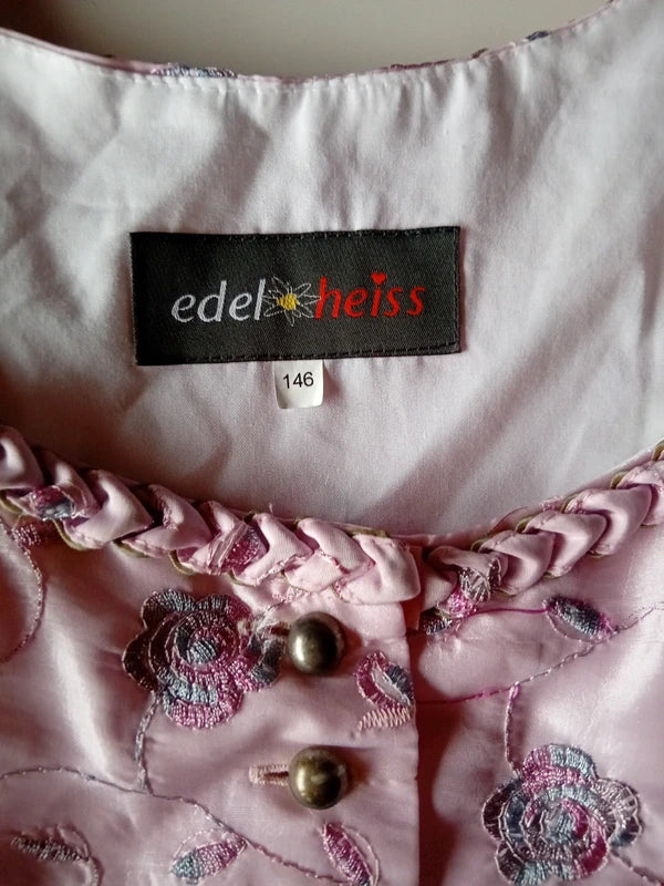 Vestito Tirolese Rosa Nero Bimba 8-9 Anni Edelheiss