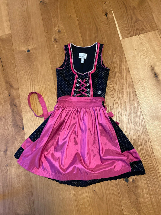 Vestito Tirolese Nero Con Grembiule Rosa Scuro Xxs