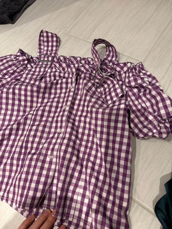 Camicia Tirolese Donna S Bianca Viola