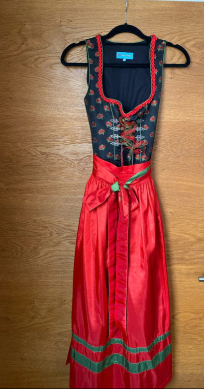 Vestito Tirolese Con Grembiule Xs Nero Rosso