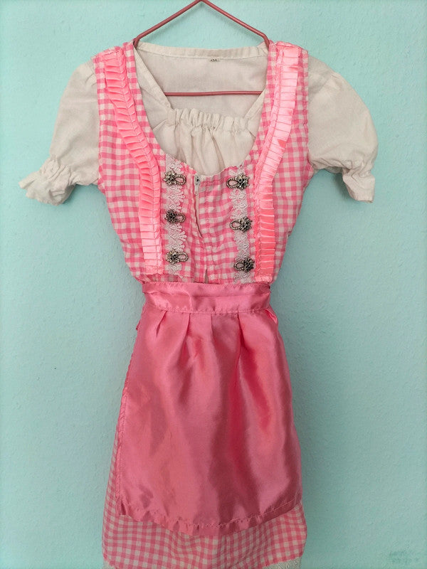 Vestito Tirolese 7-8 Anni Con Camicia E Grembiule Rosa