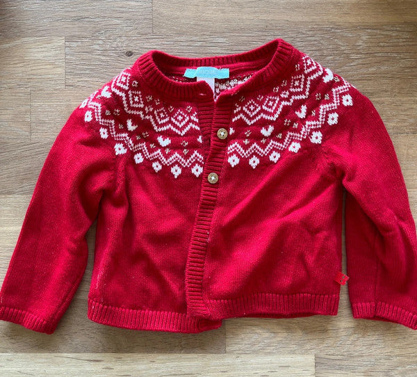 Maglia Cardigan Rosso Obaibi 6 Mesi Disegno Norvegese