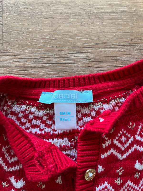 Maglia Cardigan Rosso Obaibi 6 Mesi Disegno Norvegese