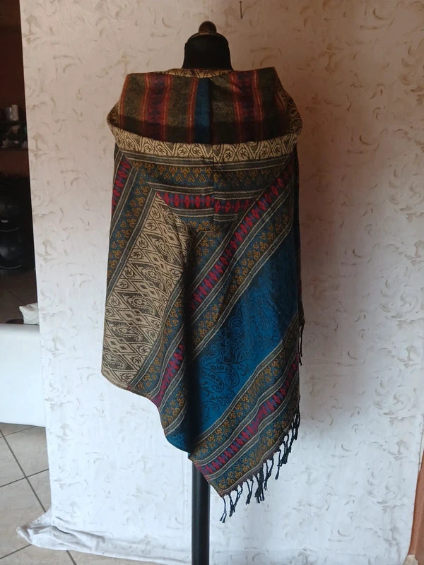 mantella Poncho Con Cappuccio Fantasia Tirolese