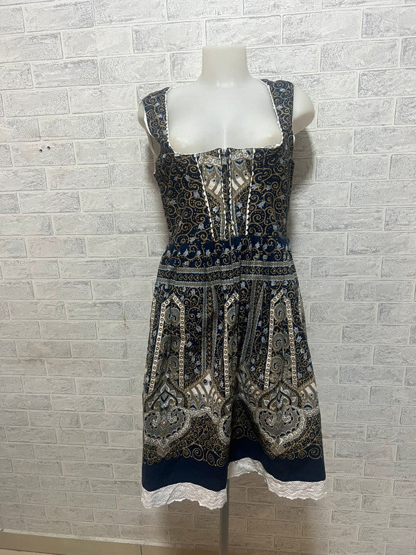 Vestito Tirolese L Donna Fant Blu Vintage