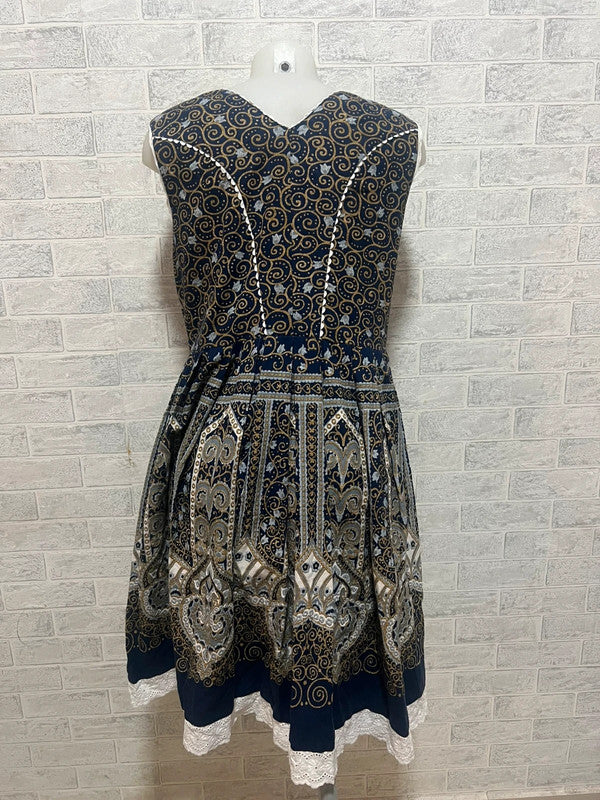 Vestito Tirolese L Donna Fant Blu Vintage