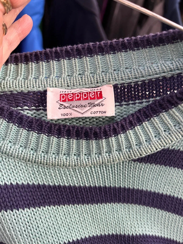 Maglia Righe Verde Acqua Uomo Xl Vintage Pepper