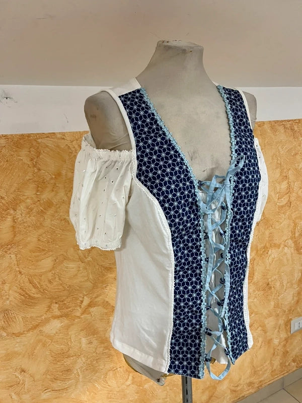 Maglietta Tirolese Donna Bianca Blu L