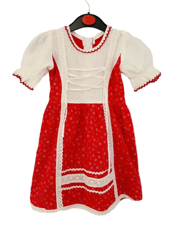 Vestito Tirolese Rosso Bianco Fiorellini Vintage Bimba 2-3 anni