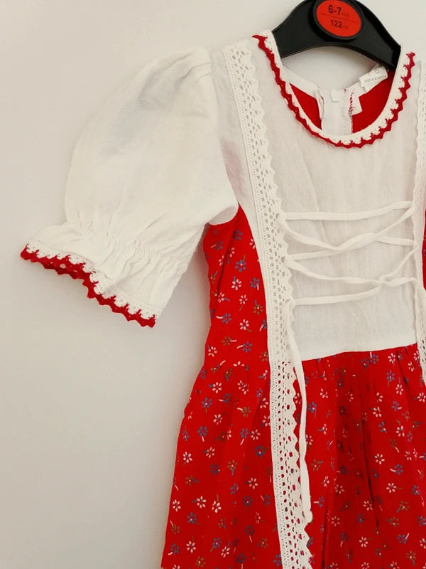 Vestito Tirolese Rosso Bianco Fiorellini Vintage Bimba 2-3 anni