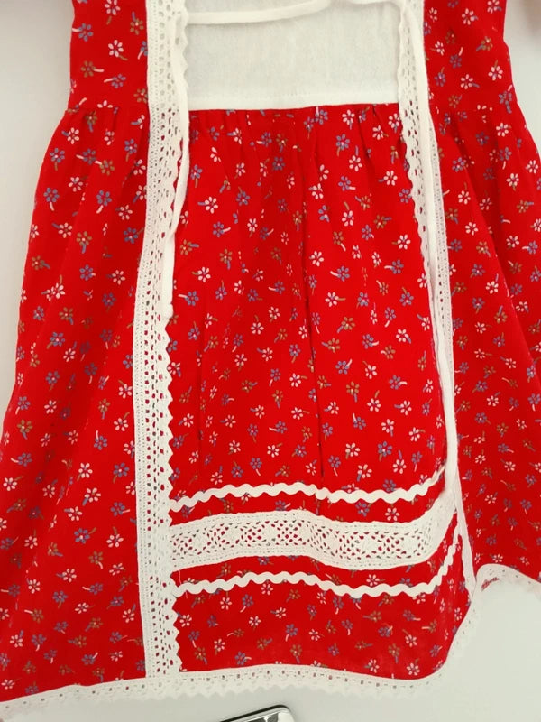 Vestito Tirolese Rosso Bianco Fiorellini Vintage Bimba 2-3 anni